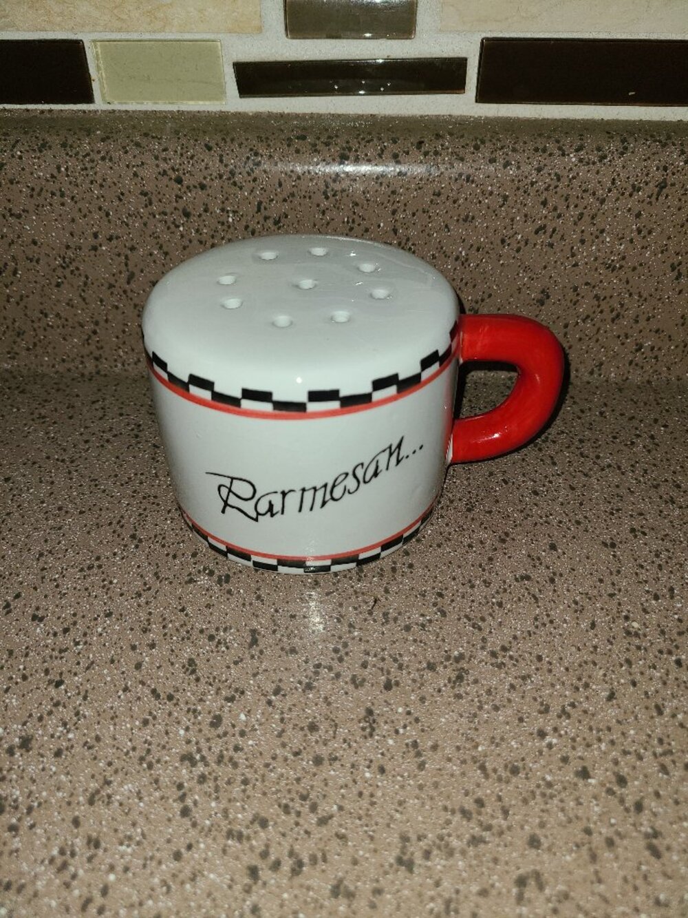 Vintage Ceramic Parmesan Cheese Shaker Giftco White Red Black
